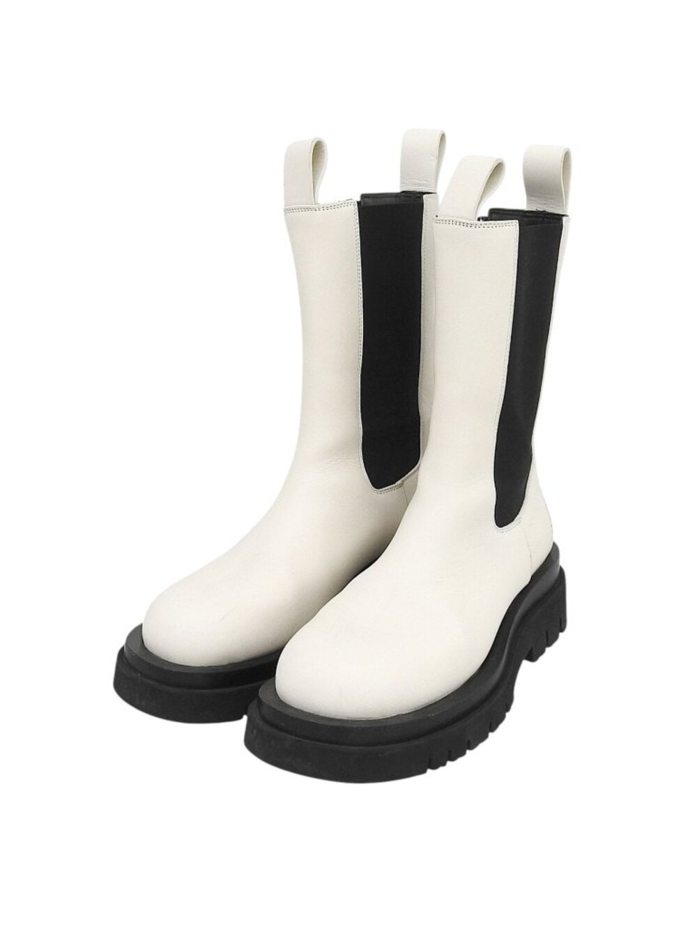 Bottega Veneta Rug Chelsea Boots Side Gore White Black